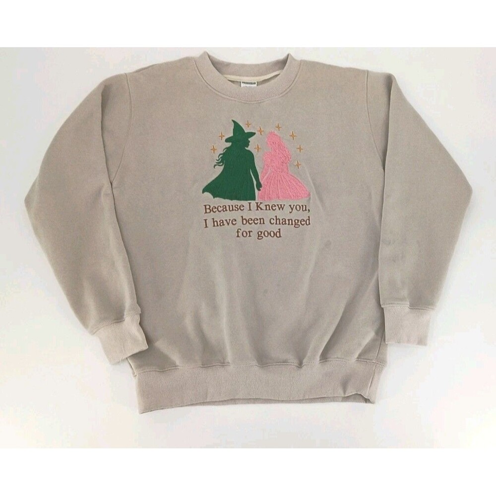 Wicked For Good Embroidered Crewneck Elphaba Glinda Oatmeal M
